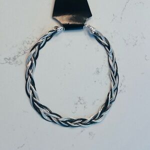 Y2K Vintage Express Braided Mesh Collar Statement  Necklace – Silver & Gunmetal
